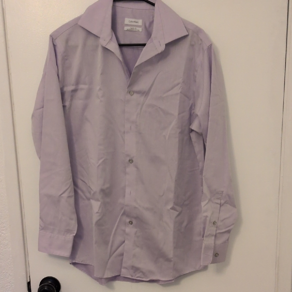 Calvin Klein Men's Regular Fit Light Purple Dress Shirt Neck Size 15